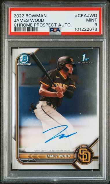 Graded 2022 Bowman Chrome James Wood #CPAJWD 1st Bowman Auto Rookie RC Baseball Card PSA 9 Mint