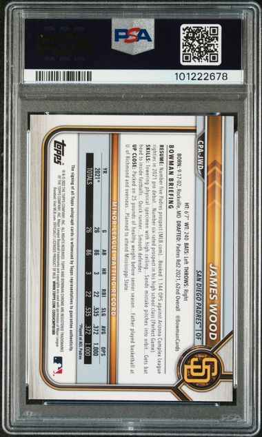 Graded 2022 Bowman Chrome James Wood #CPAJWD 1st Bowman Auto Rookie RC Baseball Card PSA 9 Mint