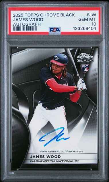 Graded 2025 Topps Chrome Black James Wood #CBA-JW Auto Rookie RC Baseball Card PSA 10 Gem Mint