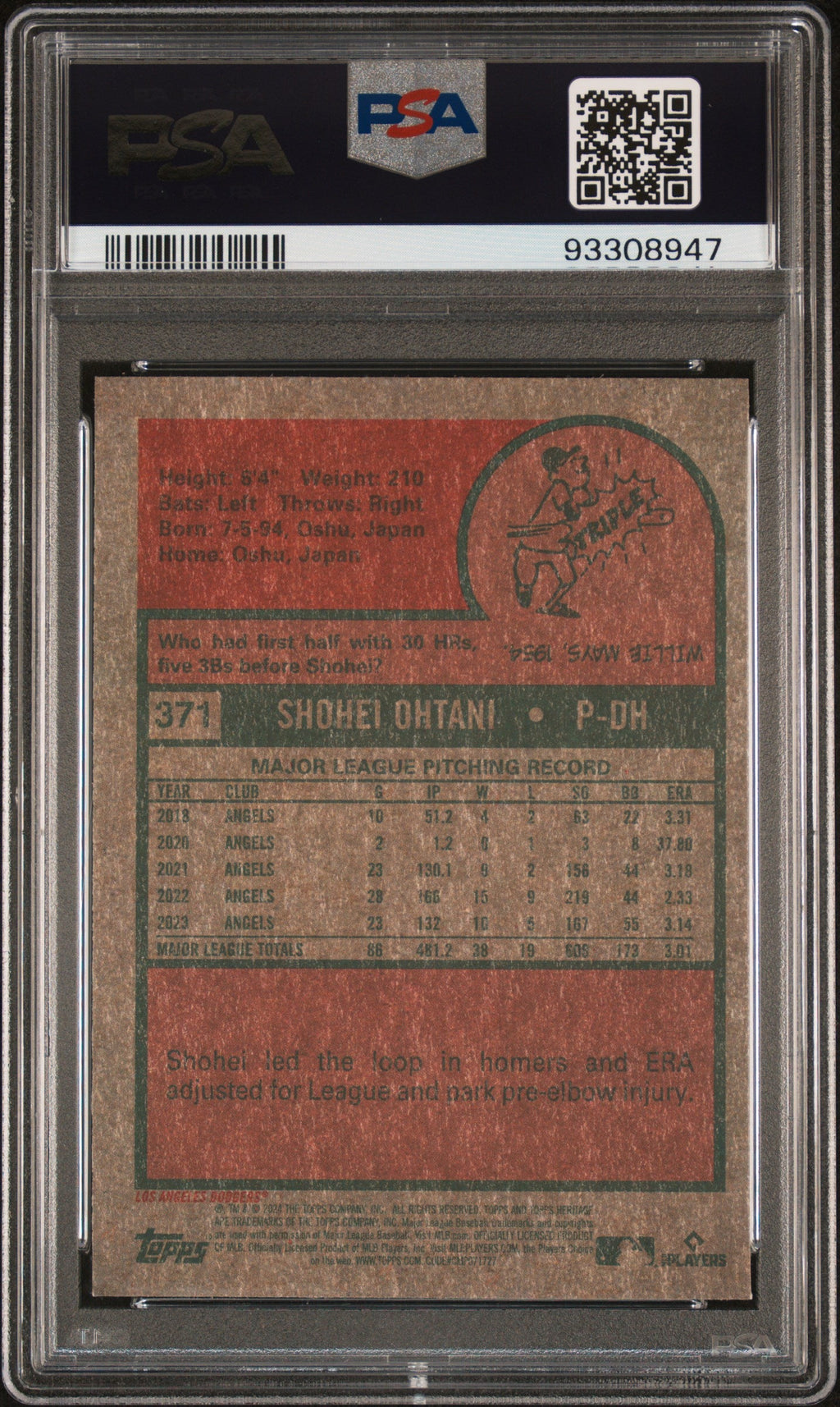 Graded 2024 Topps Heritage Shohei Ohtani #371 Chrome Purple Baseball Card PSA 10 Gem Mint