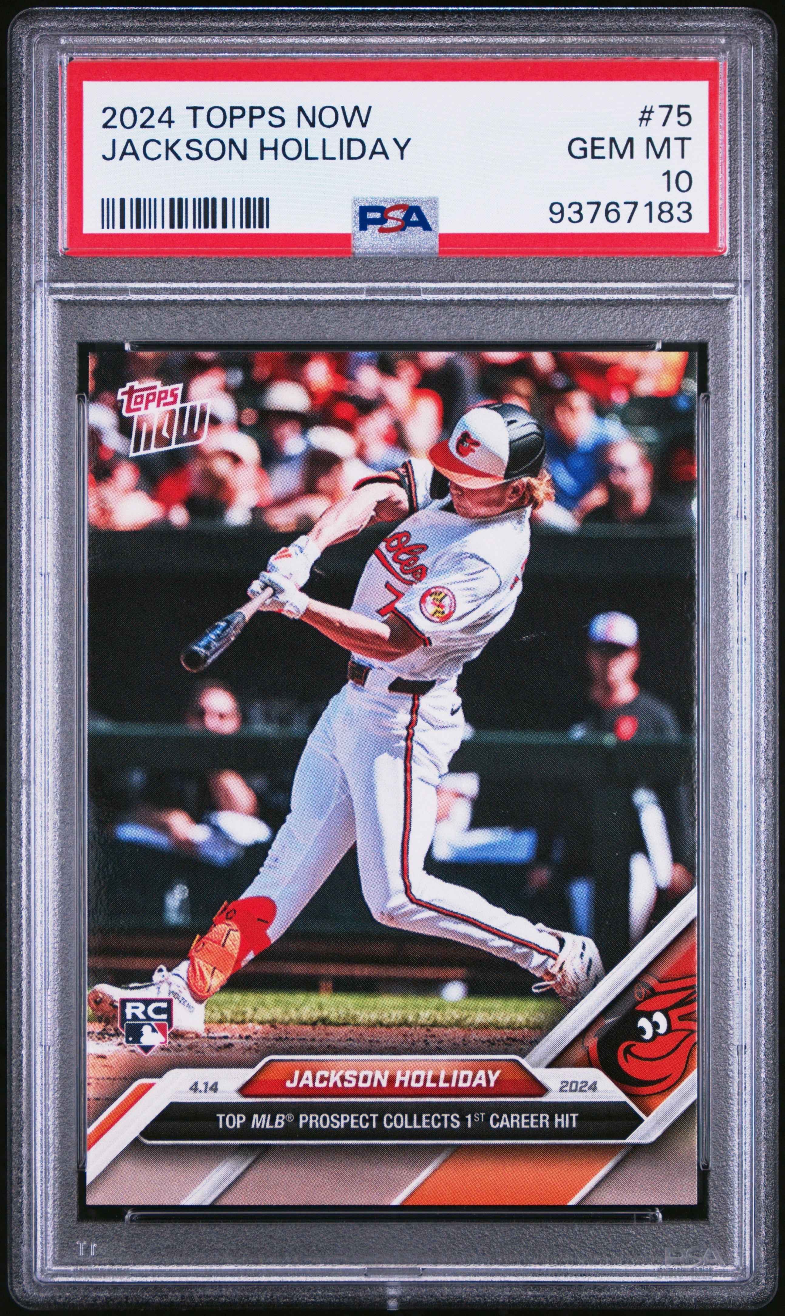 Graded 2024 Topps Now Jackson Holliday #75 1st Career Hit Rookie RC Baseball Card PSA 10 Gem Mint