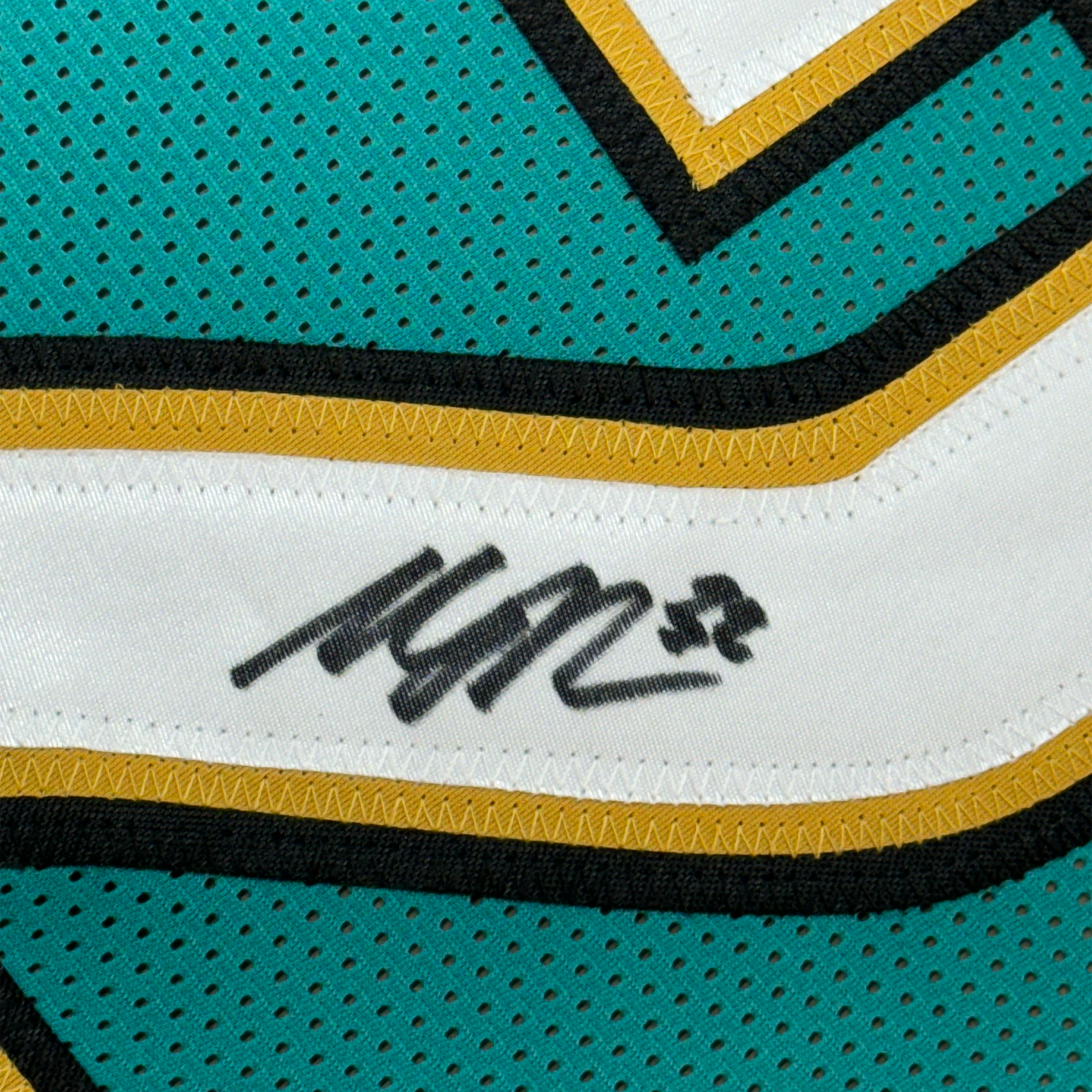 Framed Autographed/Signed Maurice Jones-Drew 35x39 Jacksonville Teal Football Jersey Beckett BAS COA