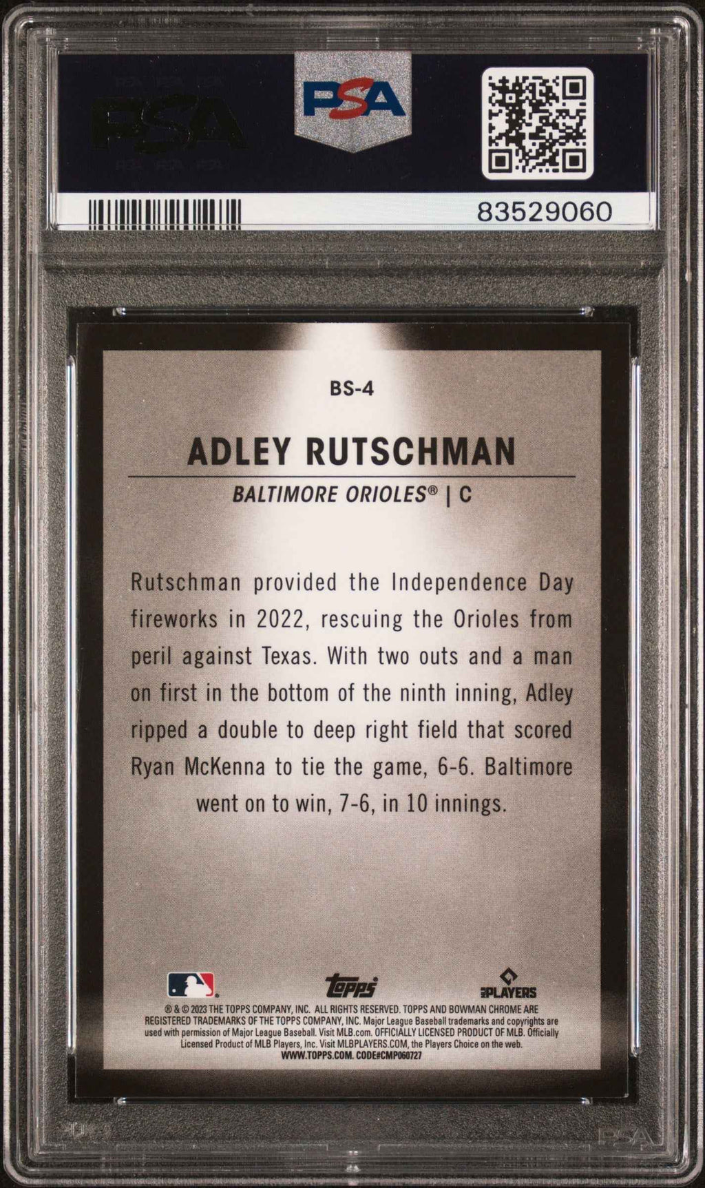 Graded 2023 Topps Bowman Adley Rutschman #BS4 Spotlights Rookie RC Baseball Card PSA 10 Gem Mint