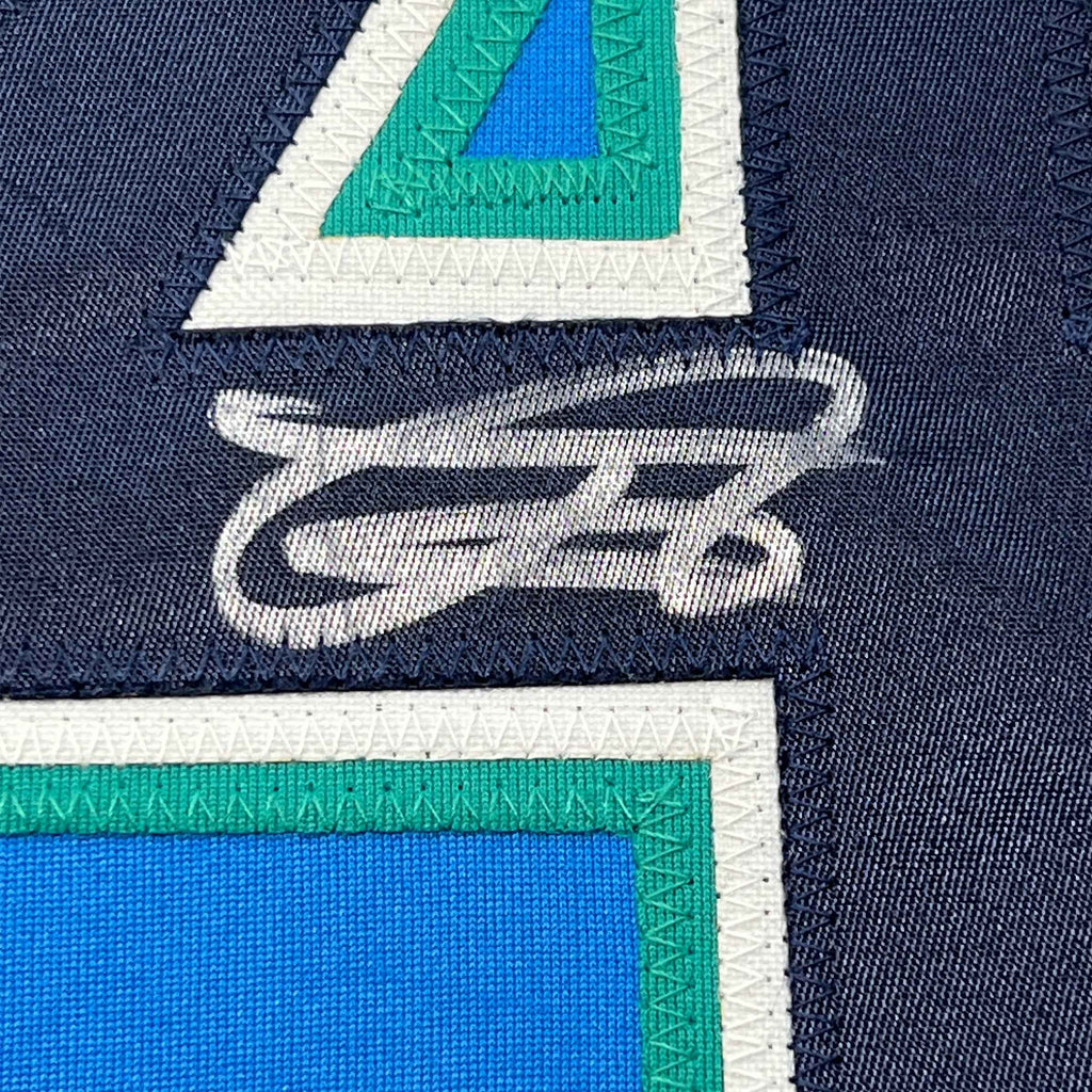 Framed Autographed/Signed Julio Rodriguez 35x39 Seattle Light Blue Baseball Jersey JSA COA