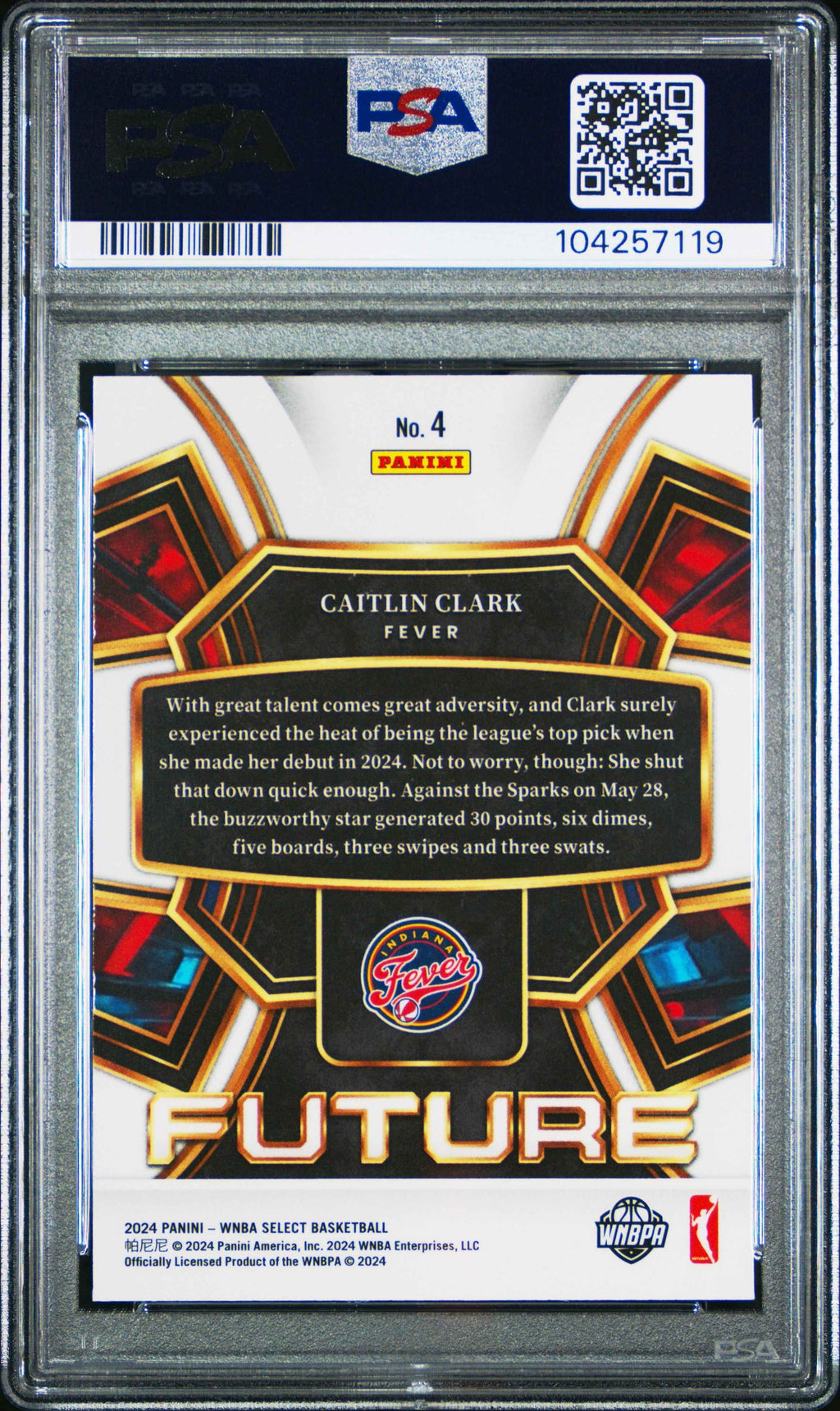Graded 2024 Panini Select Caitlin Clark #4 Future Rookie RC Basketball Card PSA 10 Gem Mint
