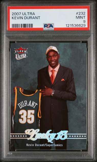 Graded 2007-08 Fleer Ultra Kevin Durant #232 Lucky 13 Rookie RC Basketball Card PSA 9 Mint