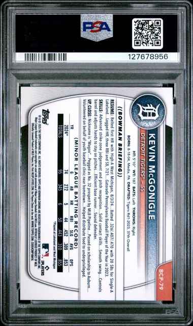Graded 2025 Topps Bowman Chrome Kevin McGonigle #BCP79 Reptilian Refractor Rookie RC Baseball Card PSA 10 Gem Mint