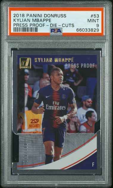 Graded 2018 Panini Donruss Press Proof Die Cuts Kylian Mbappe #53 /100 Soccer Card PSA 9 Mint