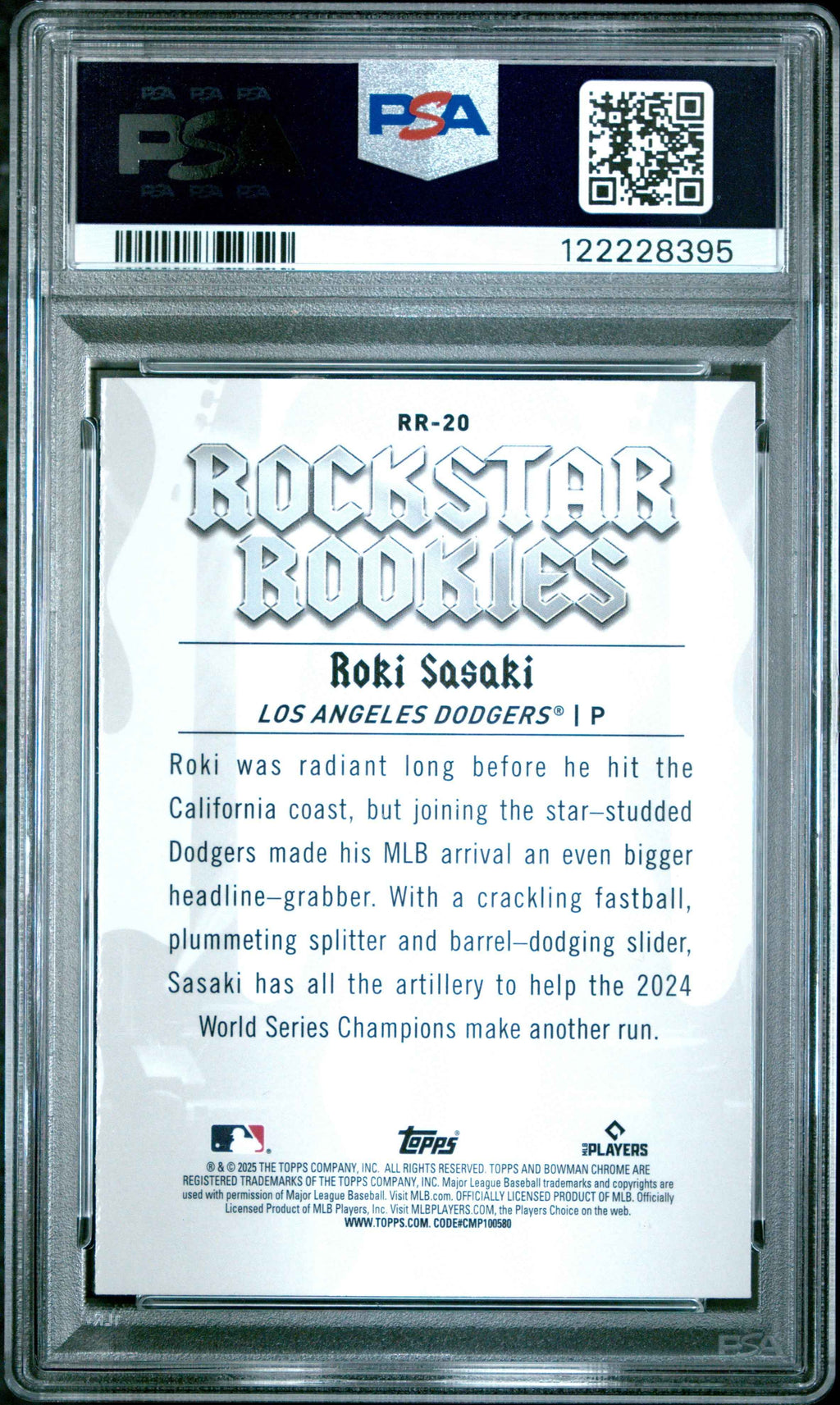 Graded 2025 Topps Bowman Roki Sasaki #RR20 Rockstar Rookies Rookie RC Baseball Card PSA 9 Mint