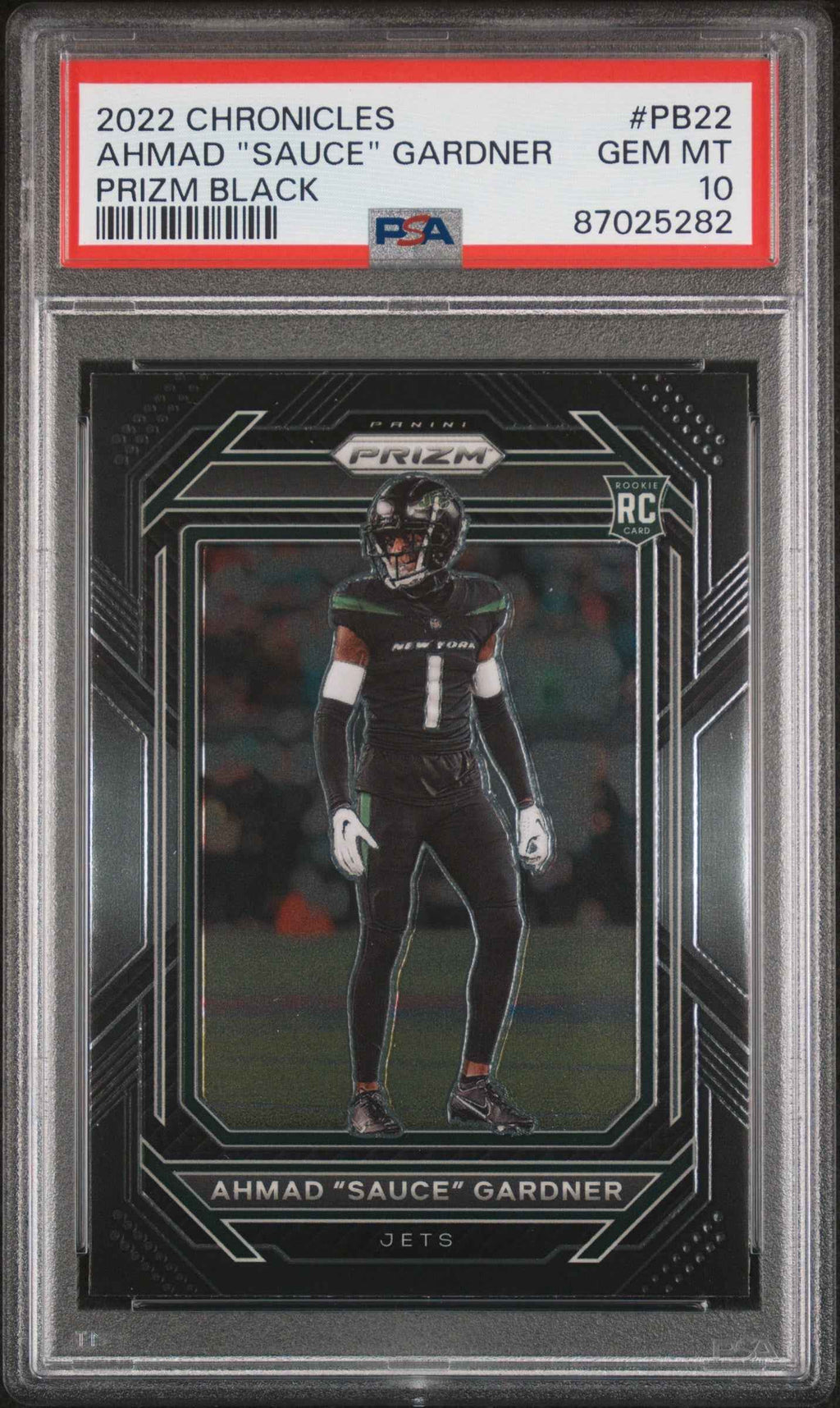 Graded 2022 Panini Chronicles Ahmad Sauce Gardner #PB22 Prizm Black Rookie RC Football Card PSA 10 Gem Mint