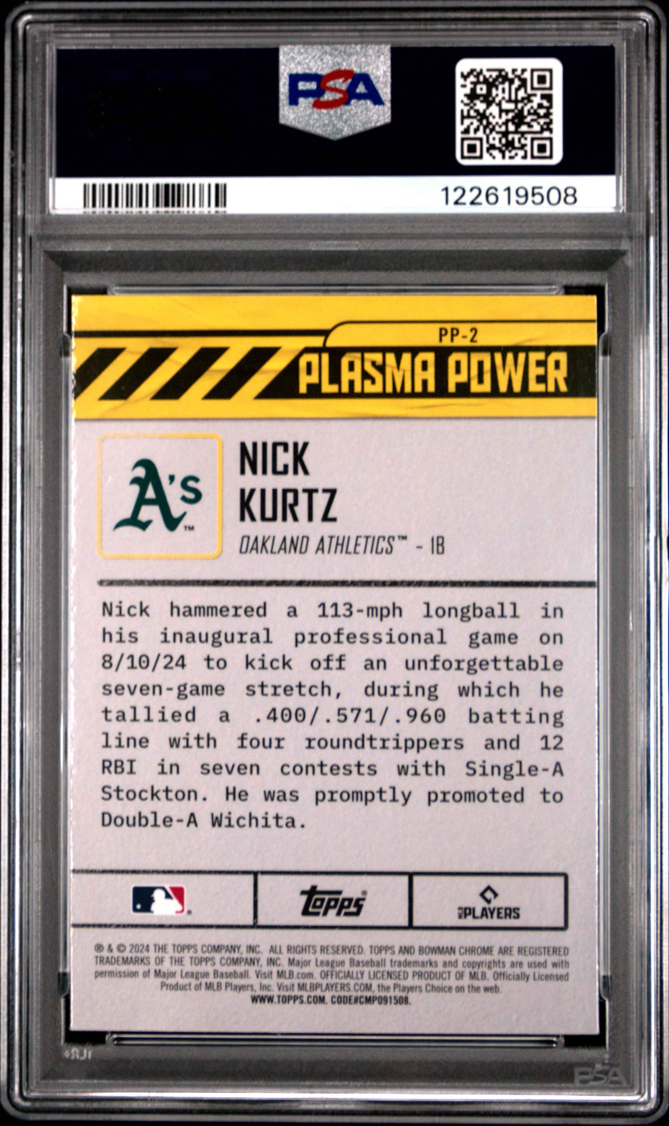 Graded 2024 Topps Bowman Draft Nick Kurtz #PP2 Plasma Power Rookie RC Baseball Card PSA 10 Gem Mint