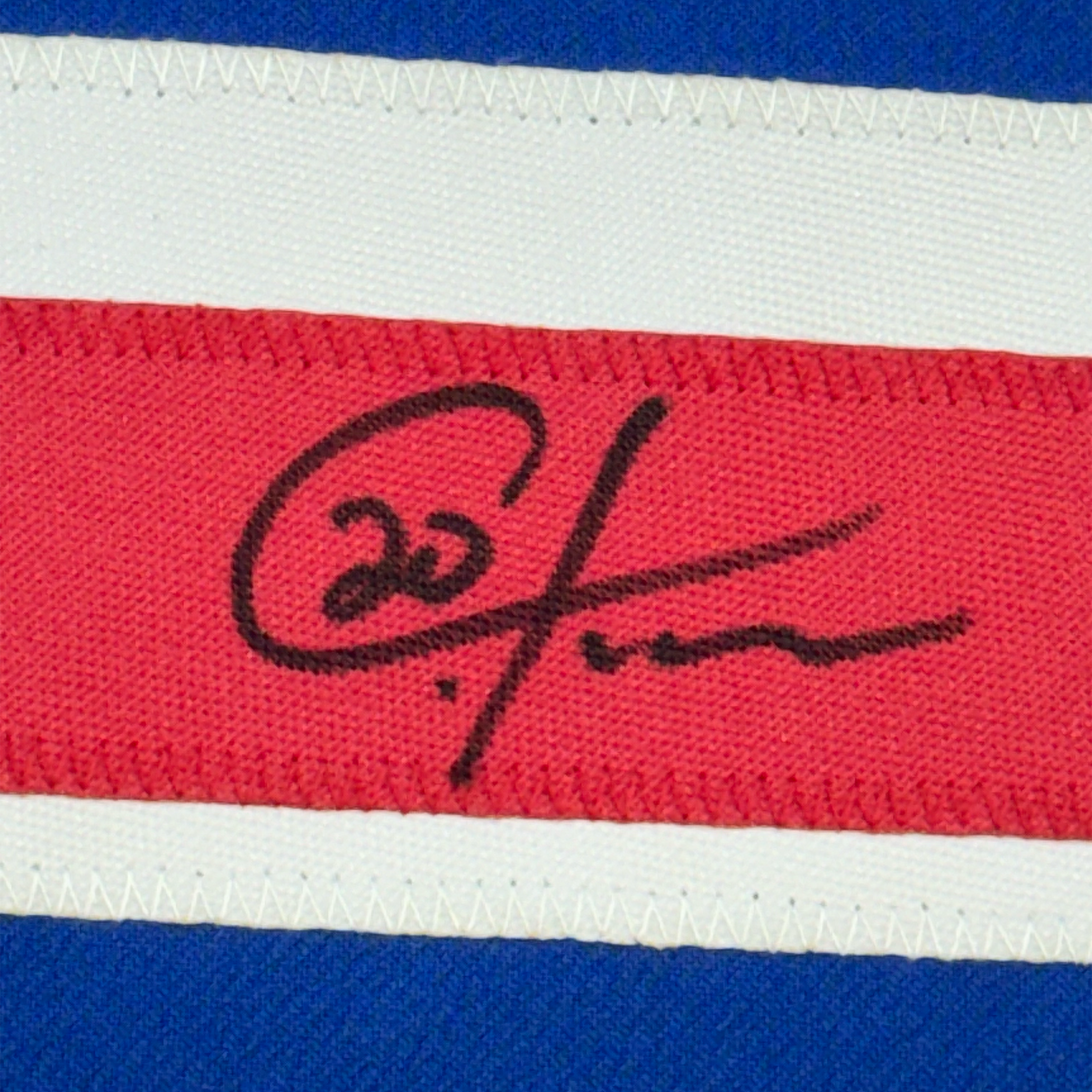Framed Autographed/Signed Chris Kreider 35x39 New York Blue Hockey Jersey Beckett BAS COA
