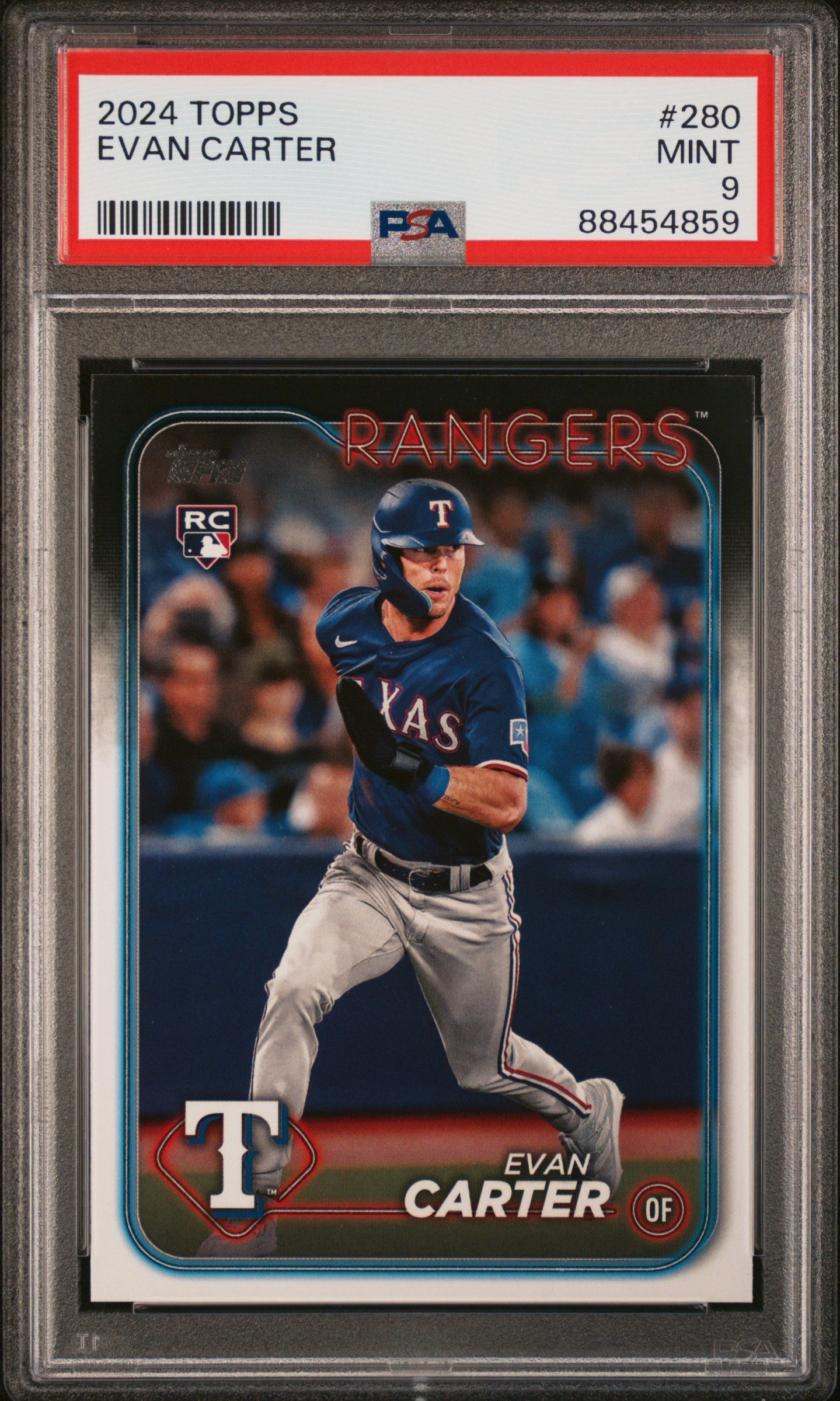 Graded 2024 Topps Evan Carter #280 Rookie RC Baseball Card PSA 9 Mint