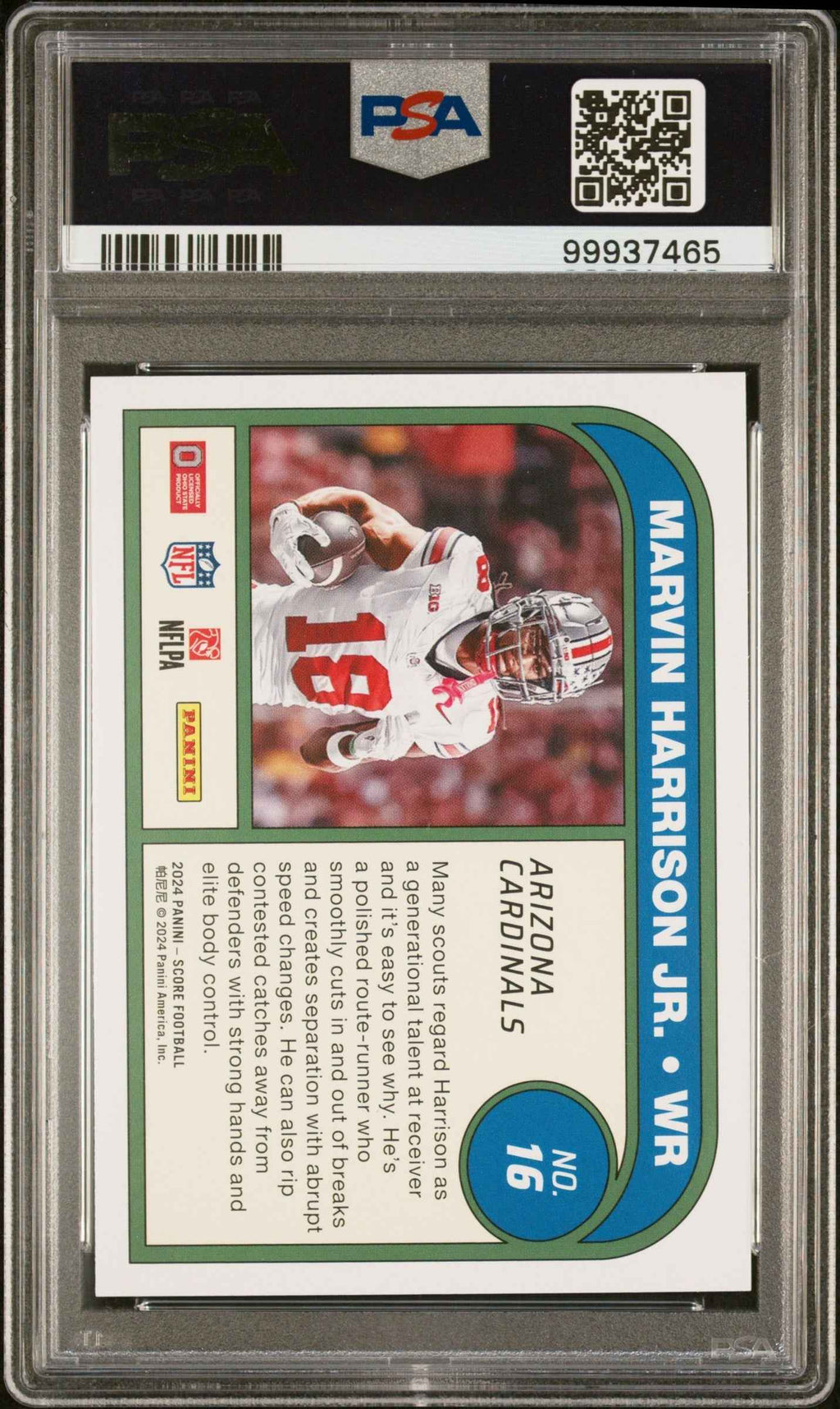 Graded 2024 Panini Score Marvin Harrison Jr #16 Protential Rookie RC Football Card PSA 10 Gem Mint