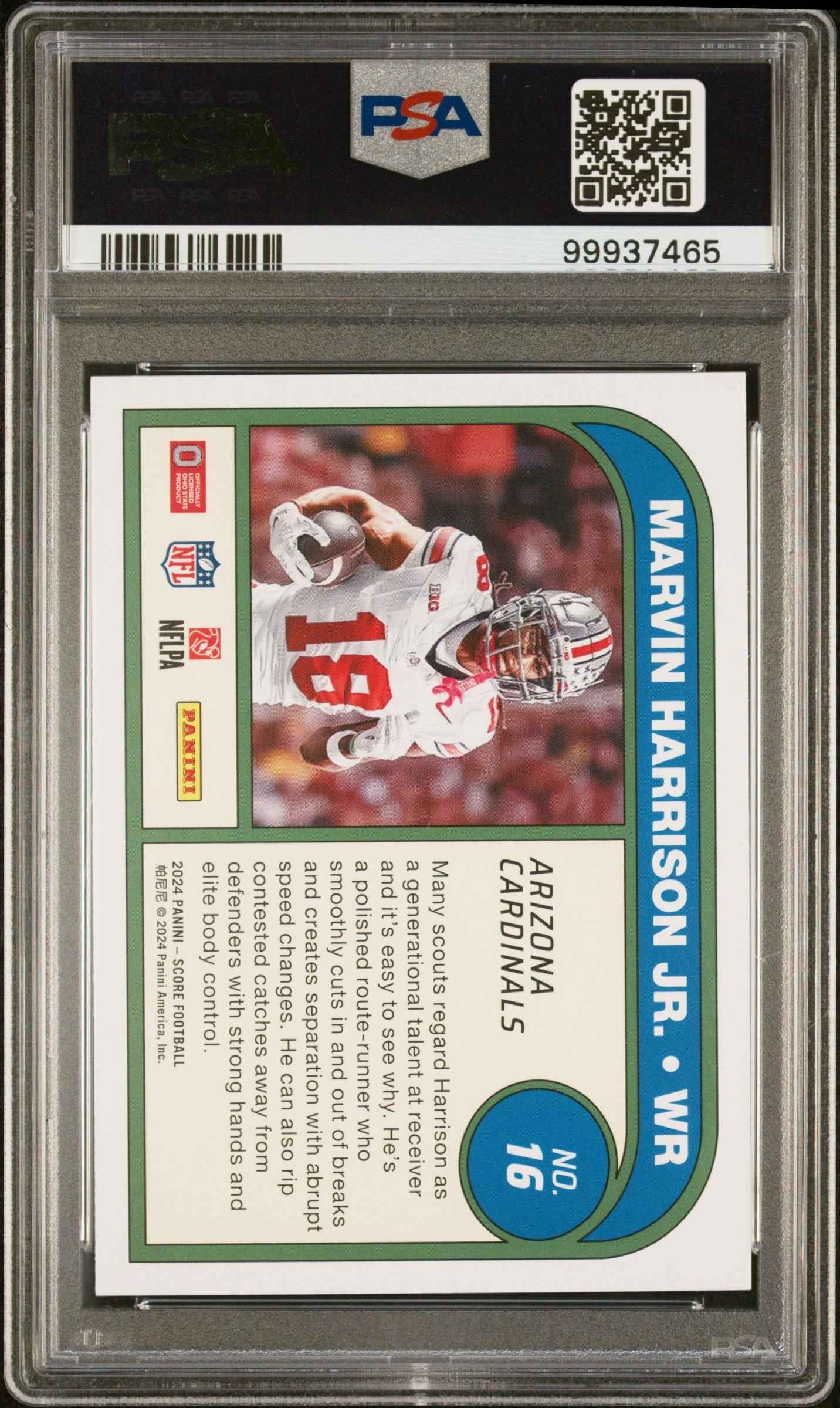 Graded 2024 Panini Score Marvin Harrison Jr #16 Protential Rookie RC Football Card PSA 10 Gem Mint