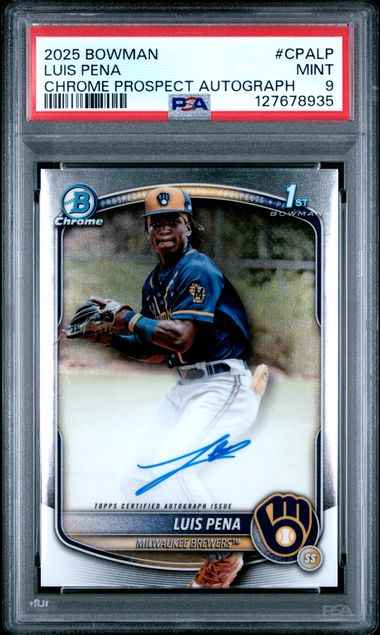 Graded 2025 Topps Bowman Luis Pena #CPALP Chrome Prospects Autograph Rookie RC Baseball Card PSA 9 Mint