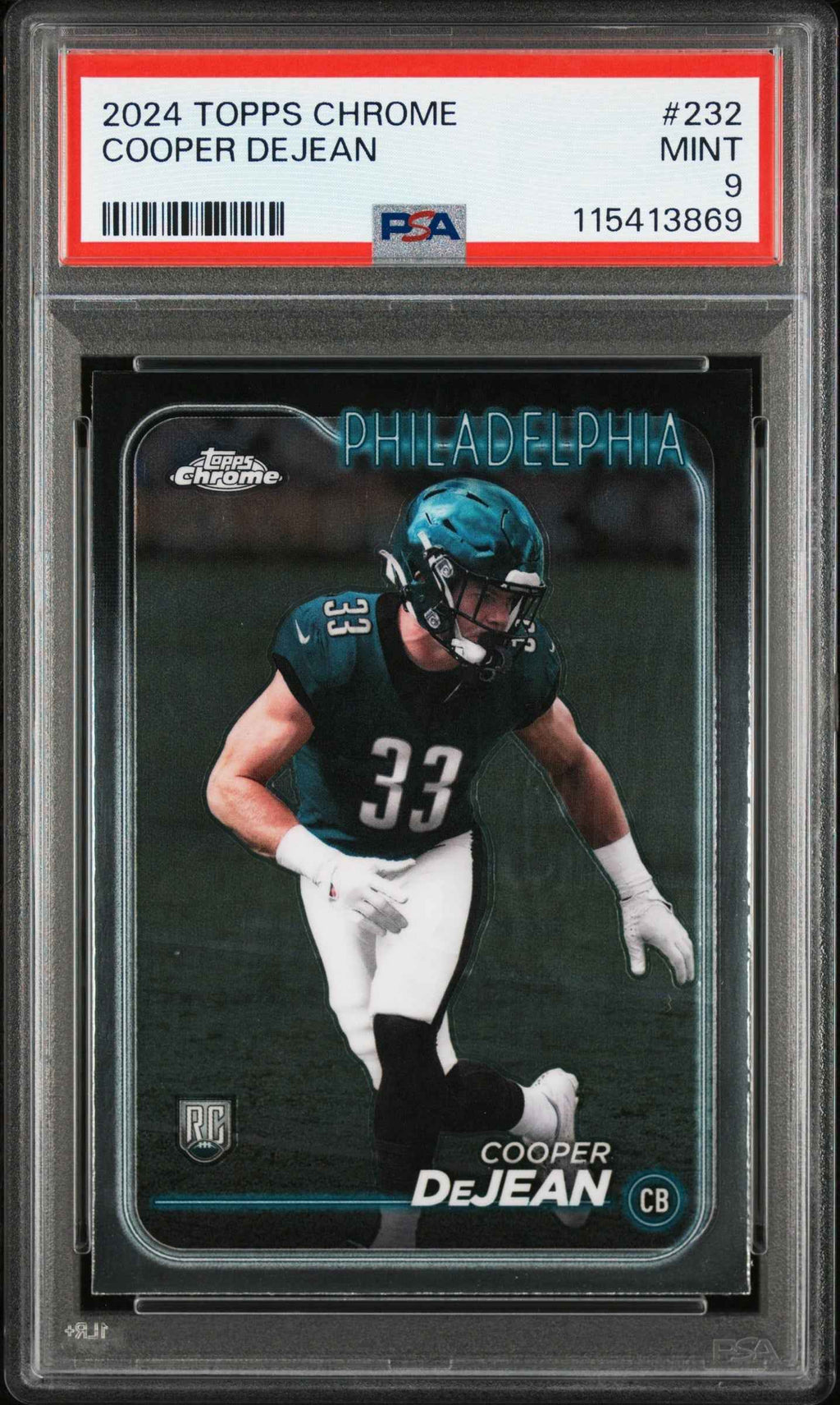 Graded 2024 Topps Chrome Cooper DeJean #232 Rookie RC Football Card PSA 9 Mint