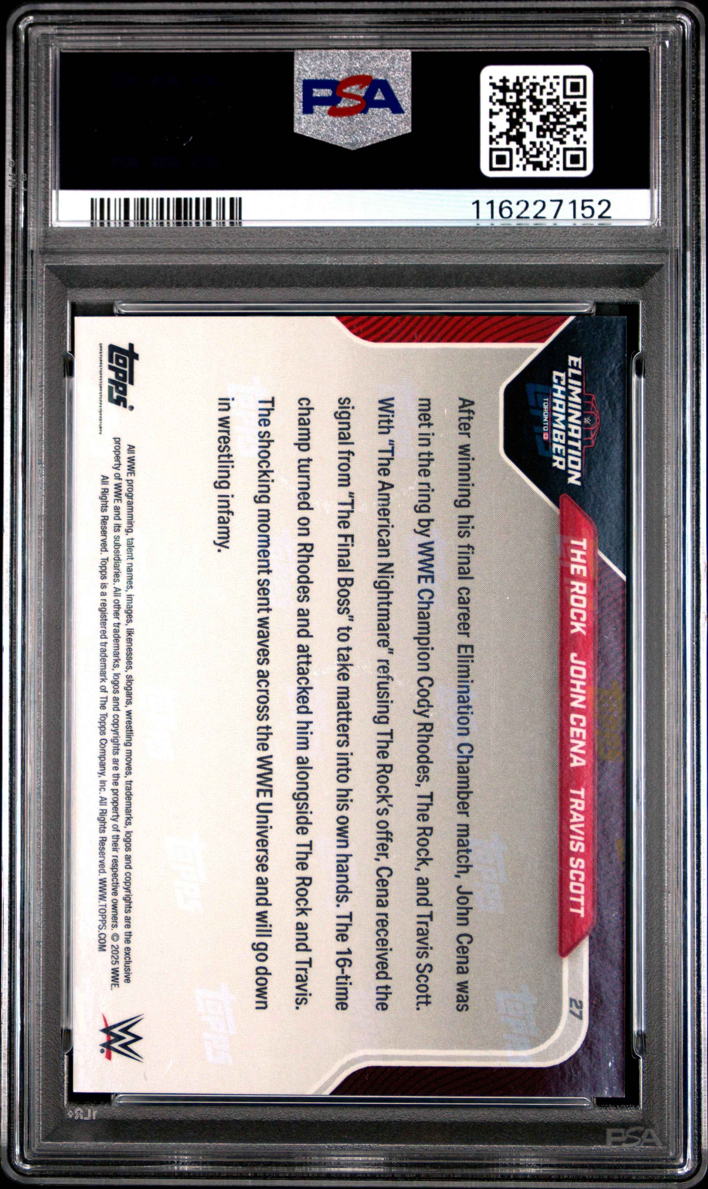 Graded 2025 Topps Now WWE The Rock John Cena Travis Scott #27 Wrestling Card PSA 8 Near Mint