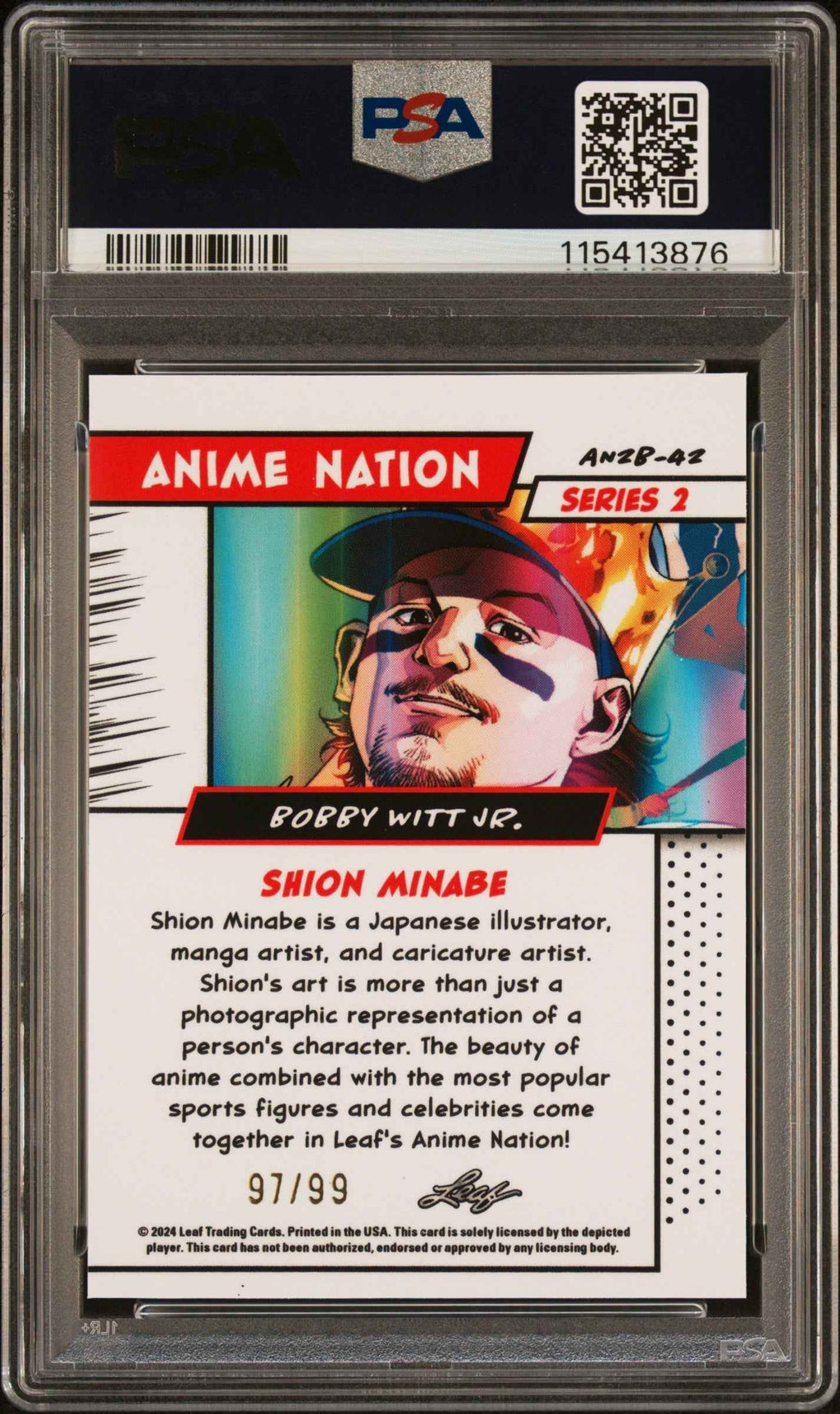 Graded 2025 Leaf Web Exclusives Bobby Witt Jr #42 Anime Nation Series 2 /99 Baseball Card PSA 9 Mint