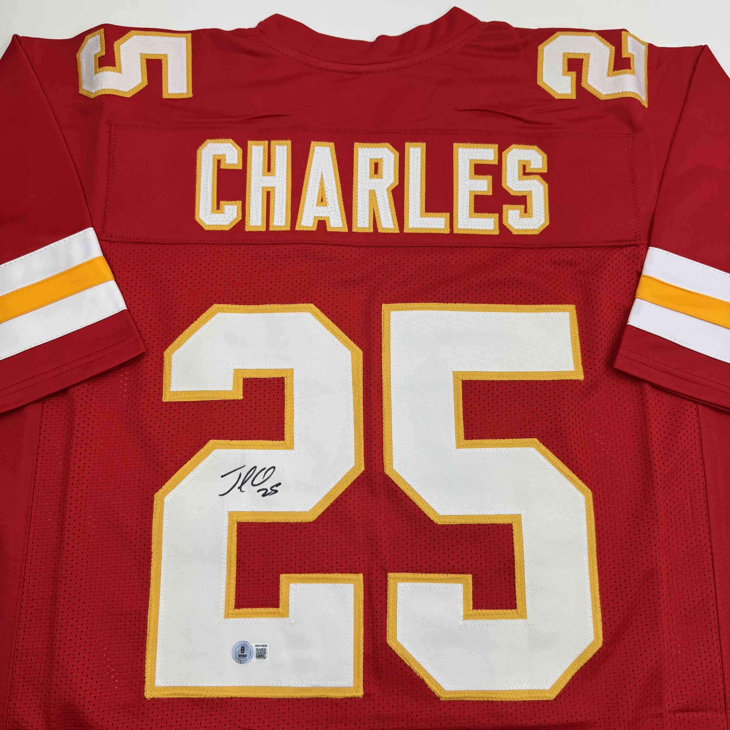 Autographed/Signed Jamaal Charles Kansas City Red Football Jersey JSA COA