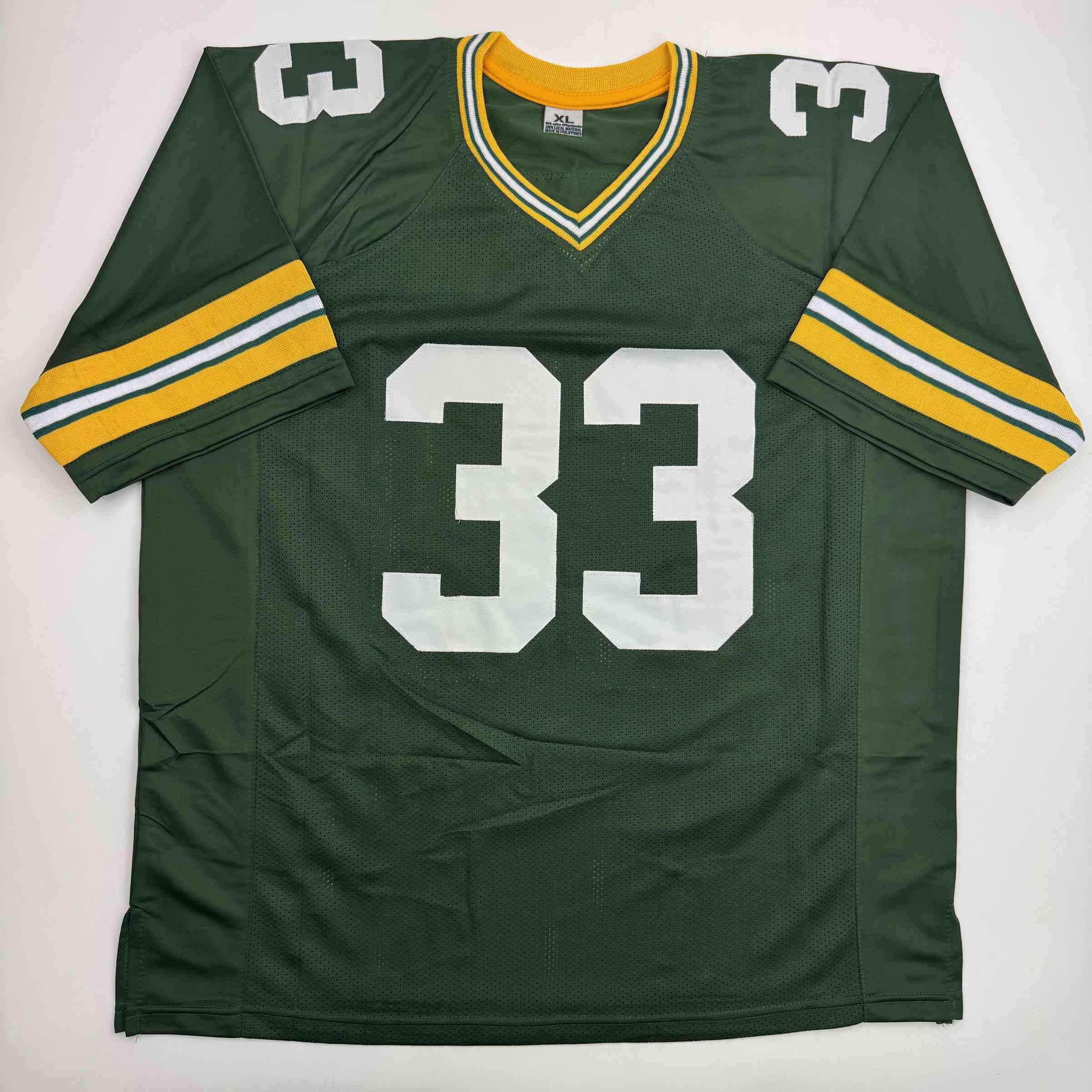 Autographed/Signed Aaron Jones Green Bay Green Football Jersey Beckett BAS COA