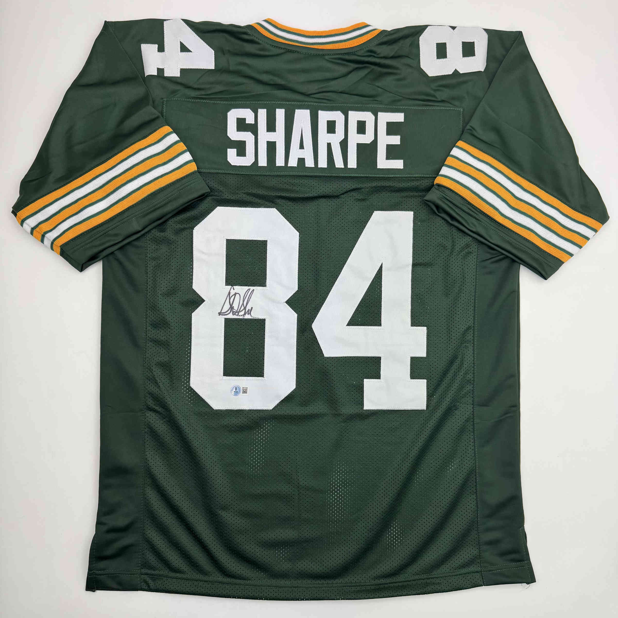 Autographed/Signed Sterling Sharpe Green Bay Green Football Jersey Beckett BAS COA