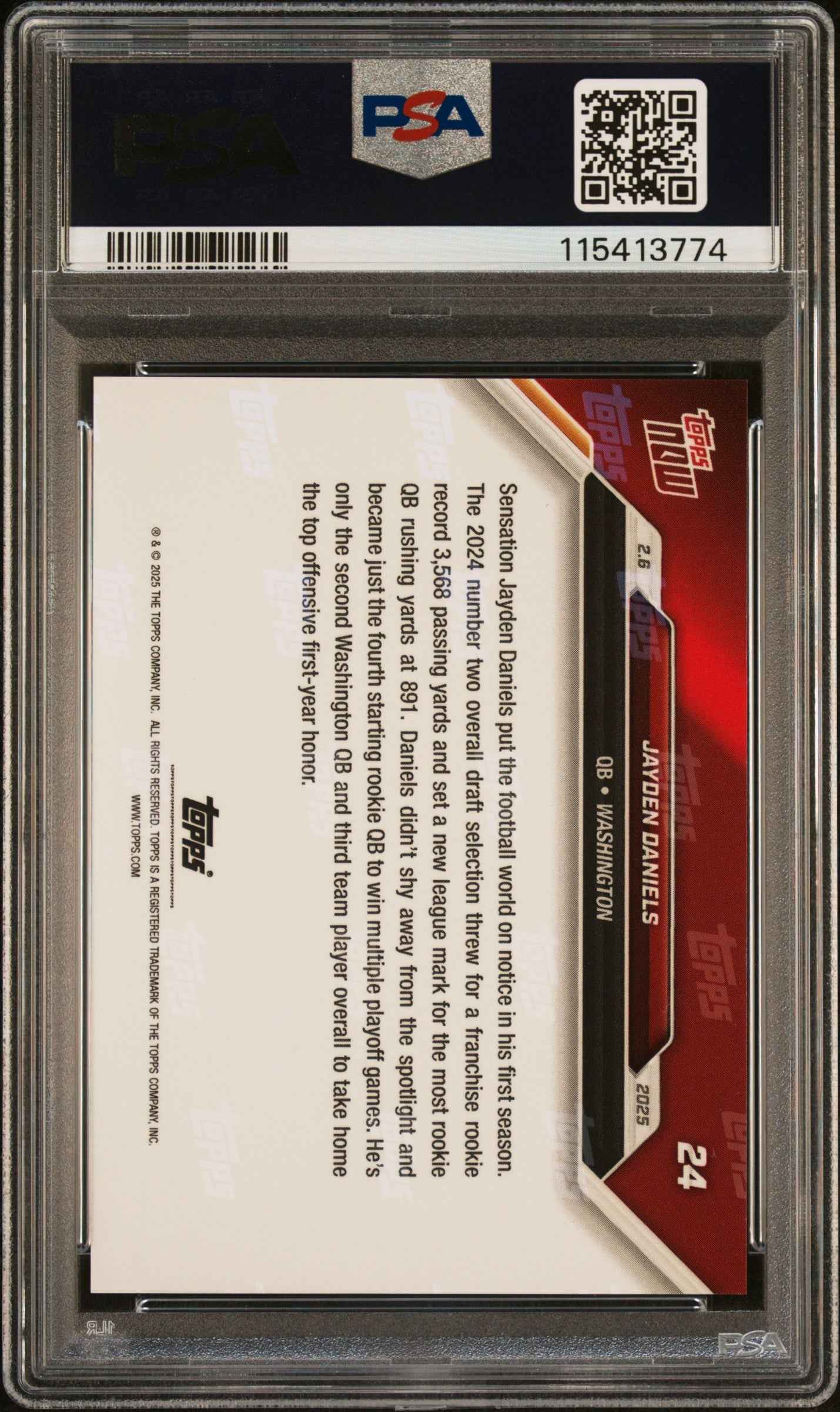 Graded 2024 Topps Now Jayden Daniels #24 Rookie RC Football Card PSA 9 Mint