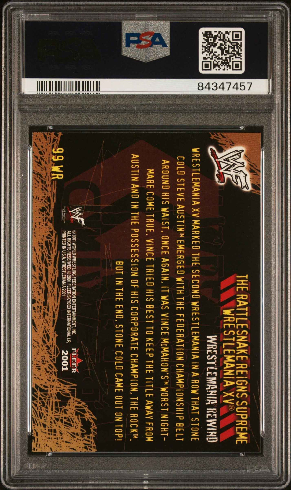 Graded 2001 Fleer WWF Stone Cold #99 Wrestlemania Card PSA 10 Gem Mint