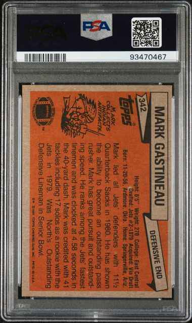 Graded 1981 Topps Mark Gastineau #342 Rookie RC Football Card PSA 7 NM