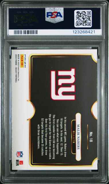 Graded 2024 Panini Select Malik Nabers #18 Snapshots Prizm Rookie RC Football Card PSA 10 Gem Mint