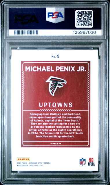 Graded 2024 Panini Donruss Optic Michael Penix Jr #9 Uptowns Rookie RC Football Card PSA 9 Mint