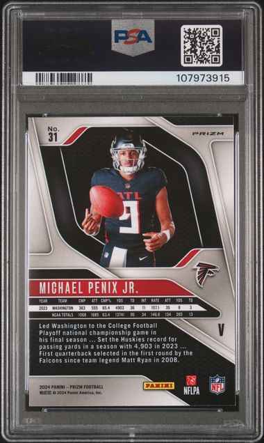 Graded 2024 Panini Prizm Rookie Variation Michael Penix Jr #31 Rookie RC Football Card PSA 10 Gem Mint
