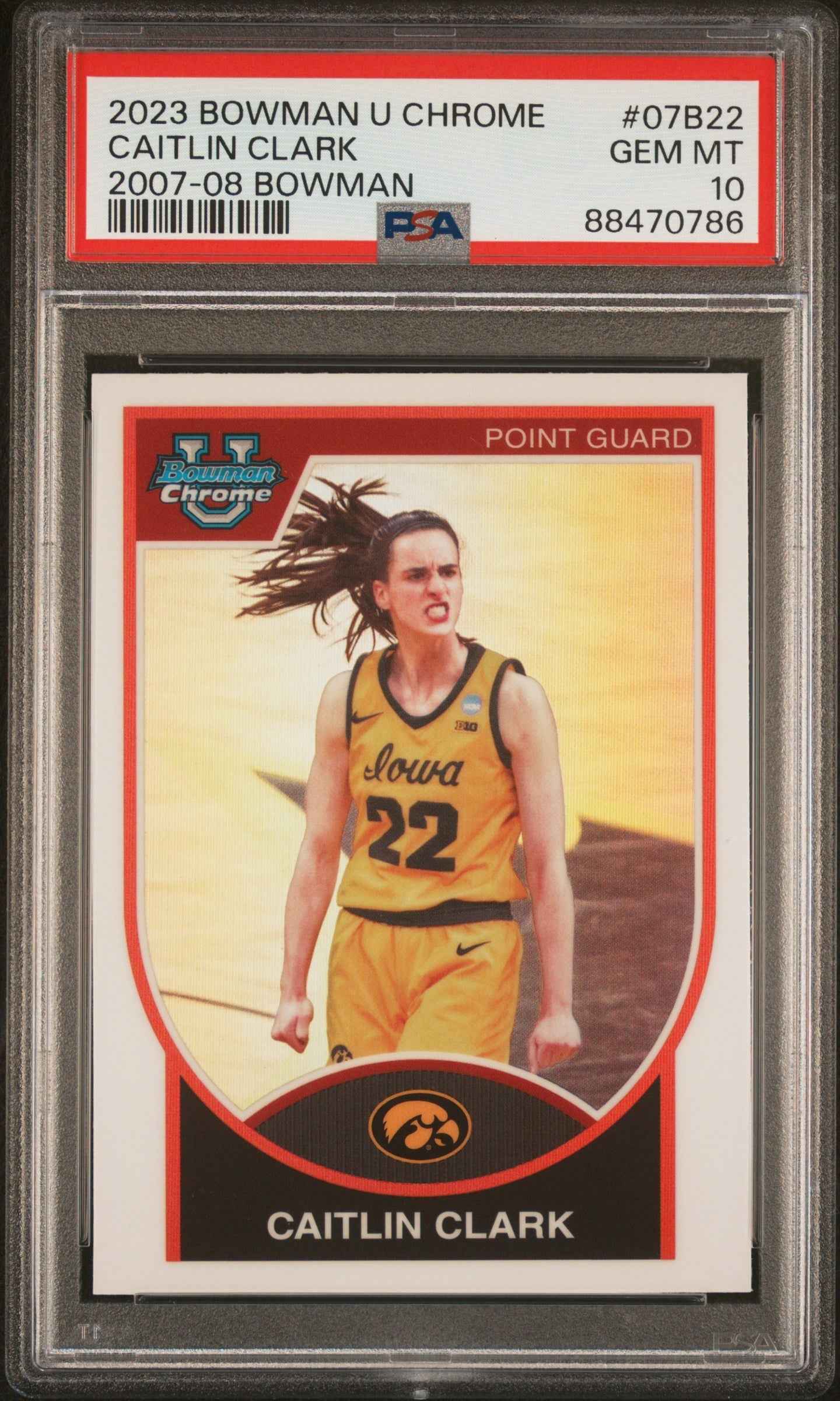 Graded 2023 Topps Bowman U Chrome Caitlin Clark #07B22 2007 Bowman Rookie RC Basketball Card PSA 10 Gem Mint