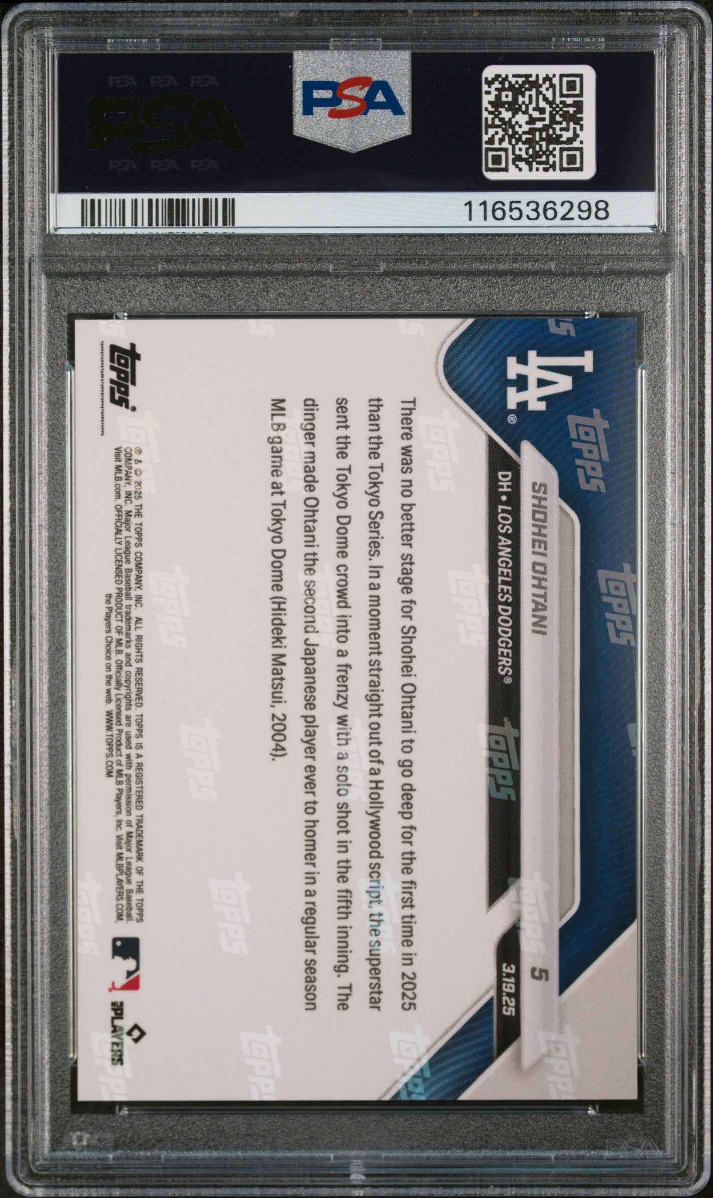 Graded 2025 Topps Now Shohei Ohtani #5 Baseball Card PSA 9 Mint
