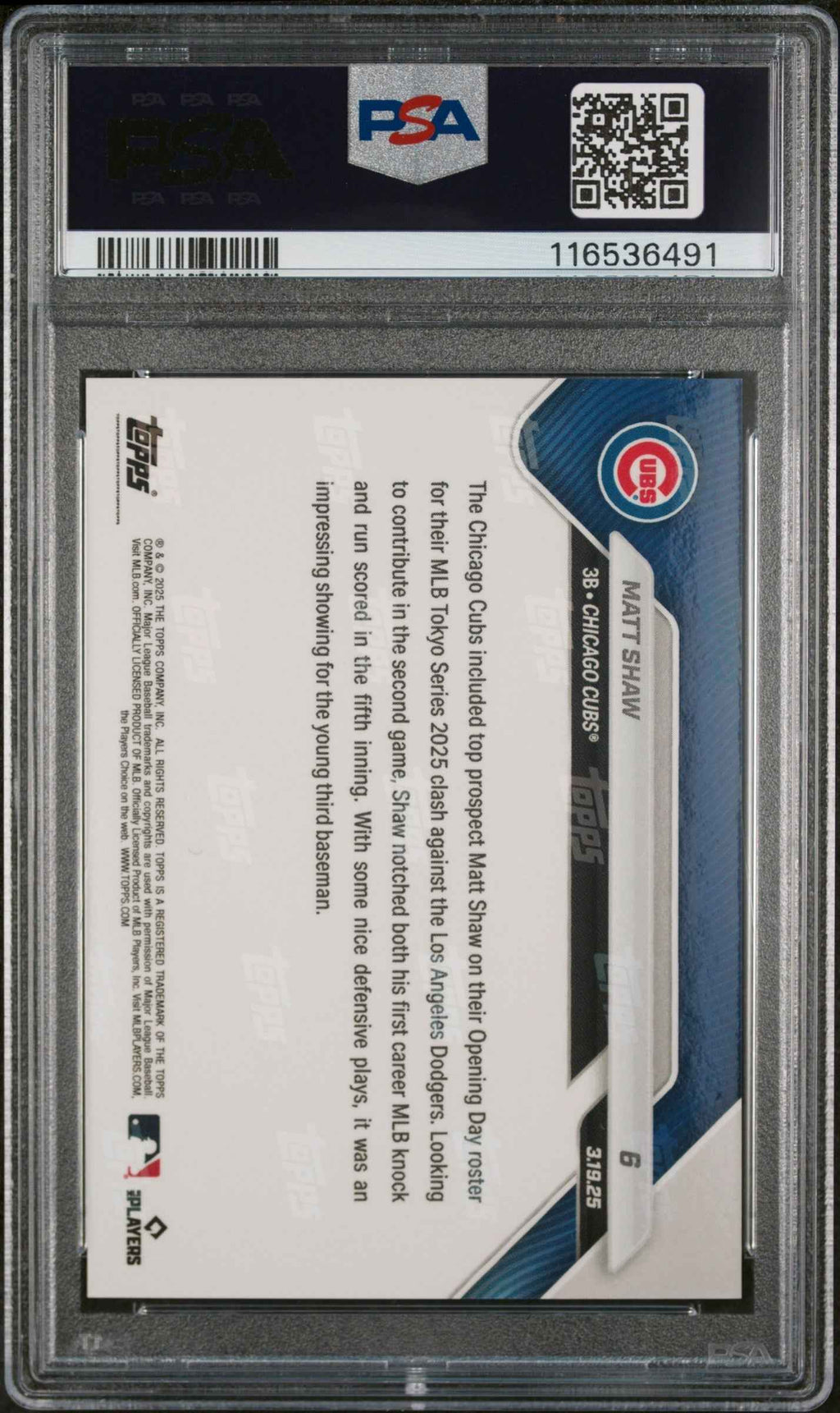 Graded 2025 Topps Now Matt Shaw #6 Rookie RC Baseball Card PSA 8 Near Mint