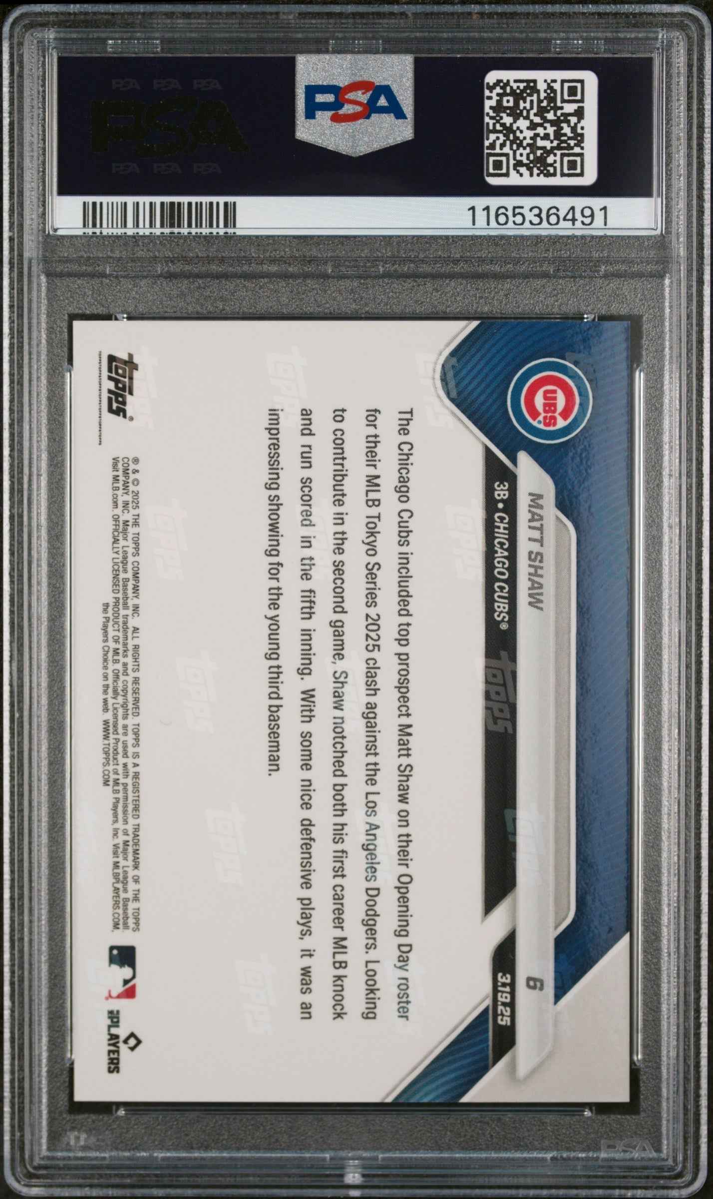Graded 2025 Topps Now Matt Shaw #6 Rookie RC Baseball Card PSA 8 Near Mint