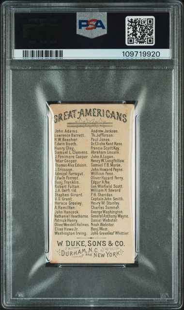 Graded 1888 N76 W. Duke, Sons & Co. Great Americans #NW Noah Webster Baseball Tobacco Card PSA 3