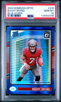 Graded 2024 Panini Donruss Optic Bucky Irving #216 Blue Hyper Rookie RC Football Card PSA 10 Gem Mint