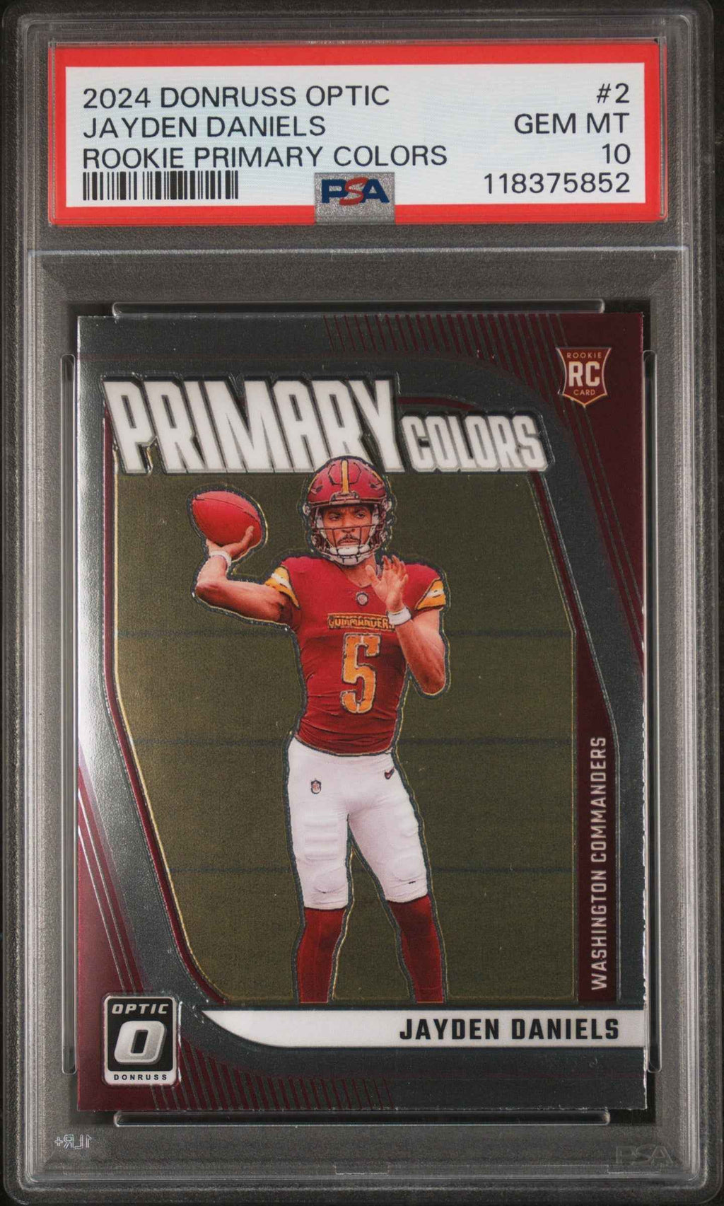 Graded 2024 Panini Donruss Optic Jayden Daniels #2 Primary Colors Rookie RC Football Card PSA 10 Gem Mint