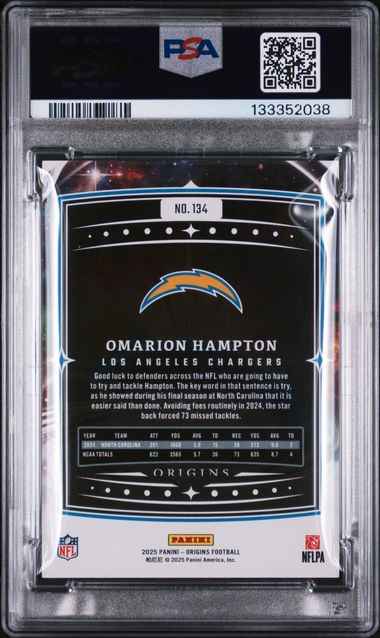 Graded 2025 Panini Origins Omarion Hampton #134 Rookie RC Football Card PSA 10 Gem Mint
