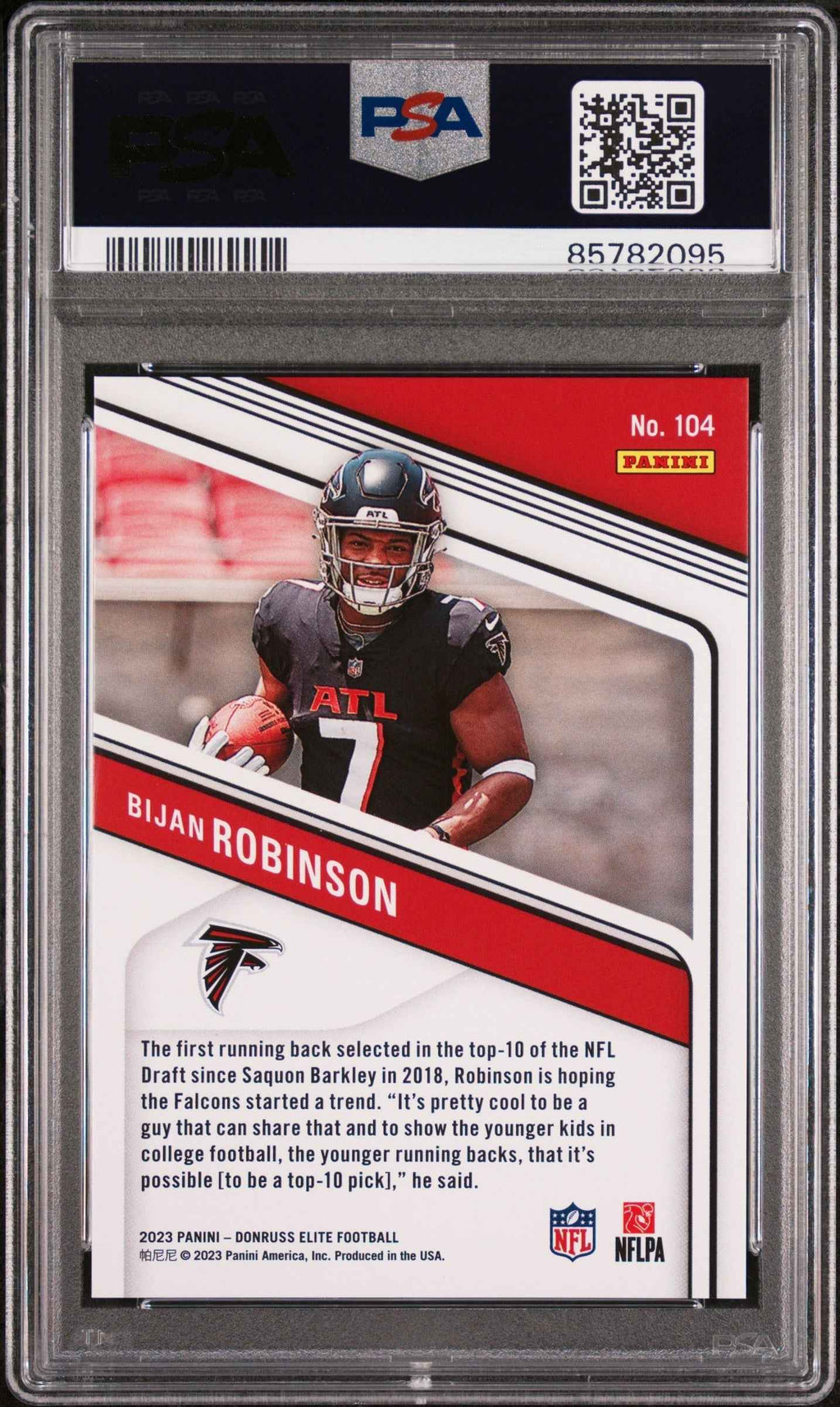 Graded 2023 Panini Donruss Elite Bijan Robinson #104 Aspirations Shimmer #/625 Rookie RC Football Card PSA 10 Gem Mint