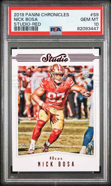 Graded 2019 Panini Chronicles Nick Bosa #S9 Studio Red Rookie RC Football Card PSA 10 Gem Mint