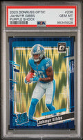 Graded 2023 Panini Donruss Optic Jahmyr Gibbs #236 Purple Shock Rookie RC Football Card PSA 10 Gem Mint