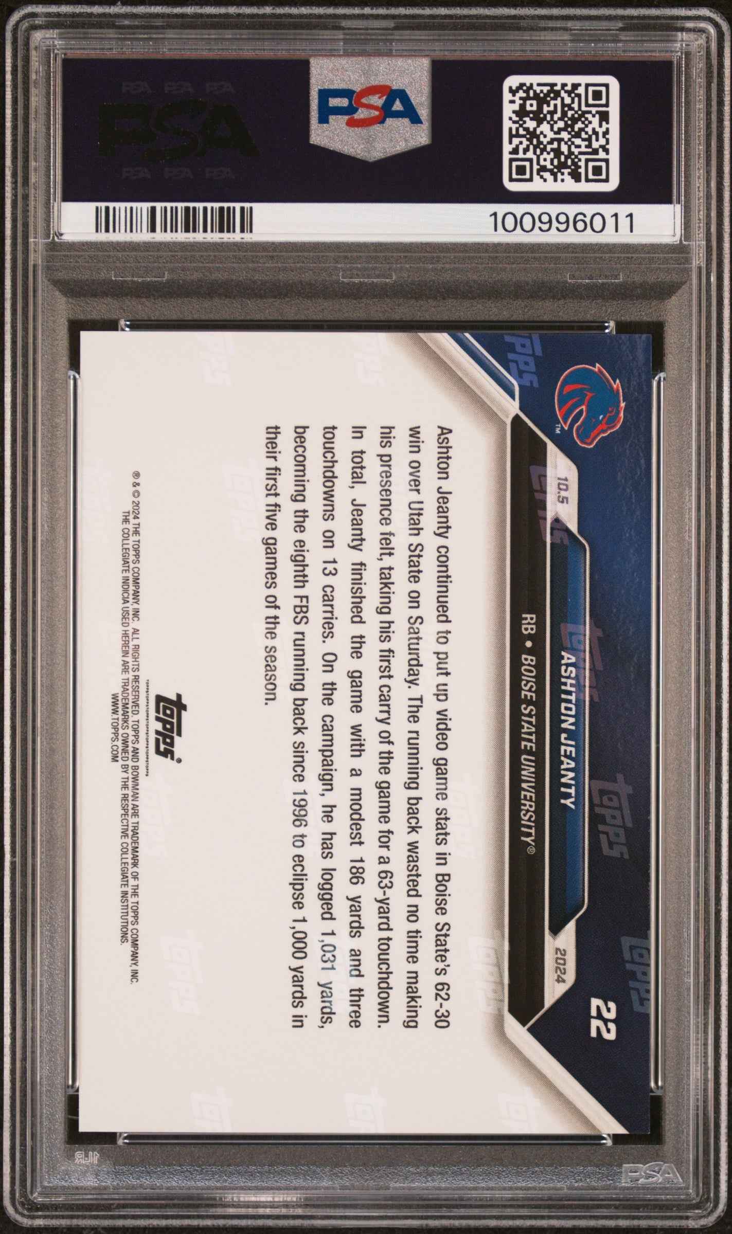 Graded 2024 Topps Bowman U Now Ashton Jeanty #22 Rookie RC Football Card PSA 10 Gem Mint