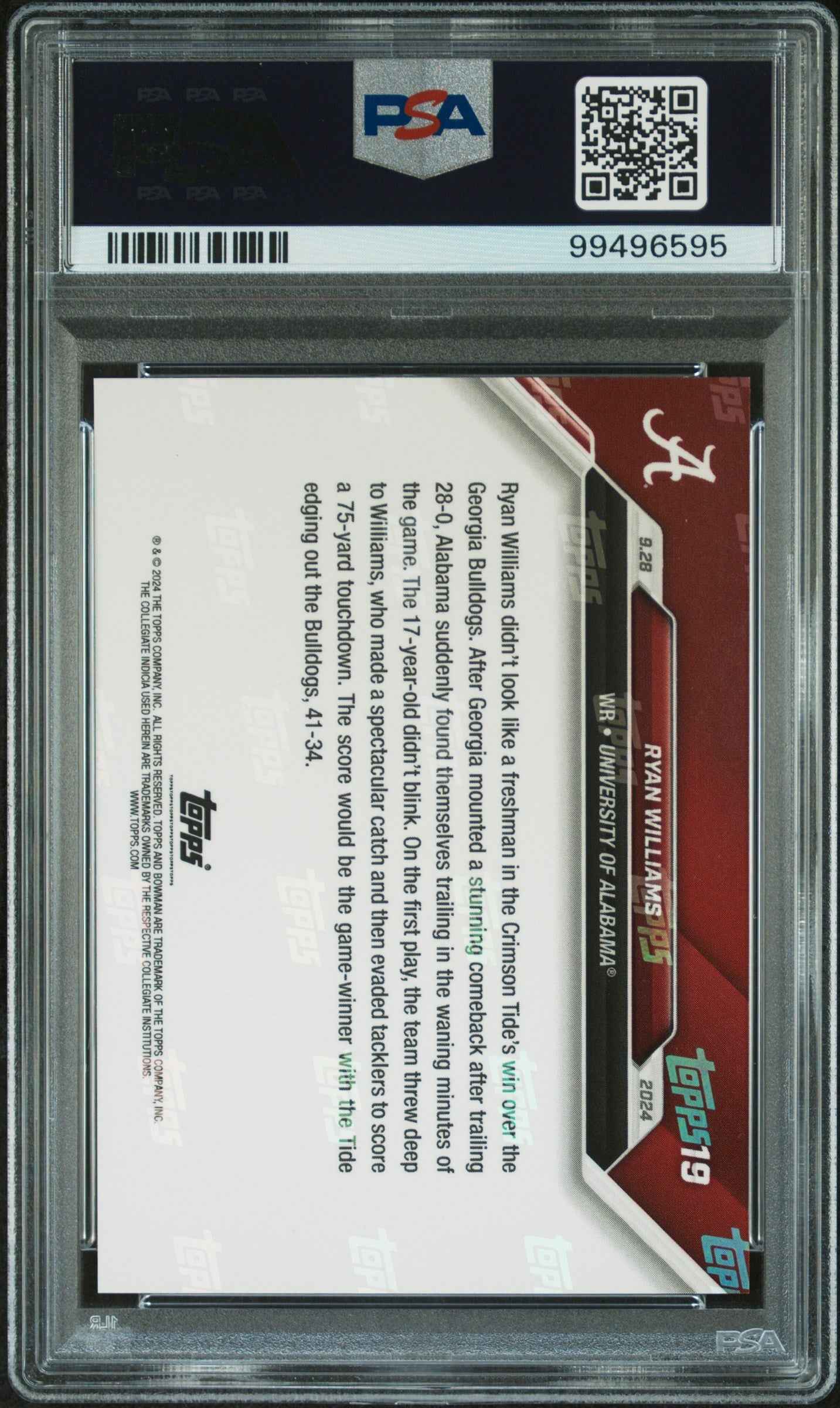 Graded 2024 Topps Bowman U Now Ryan Williams #19 Rookie RC Football Card PSA 10 Gem Mint