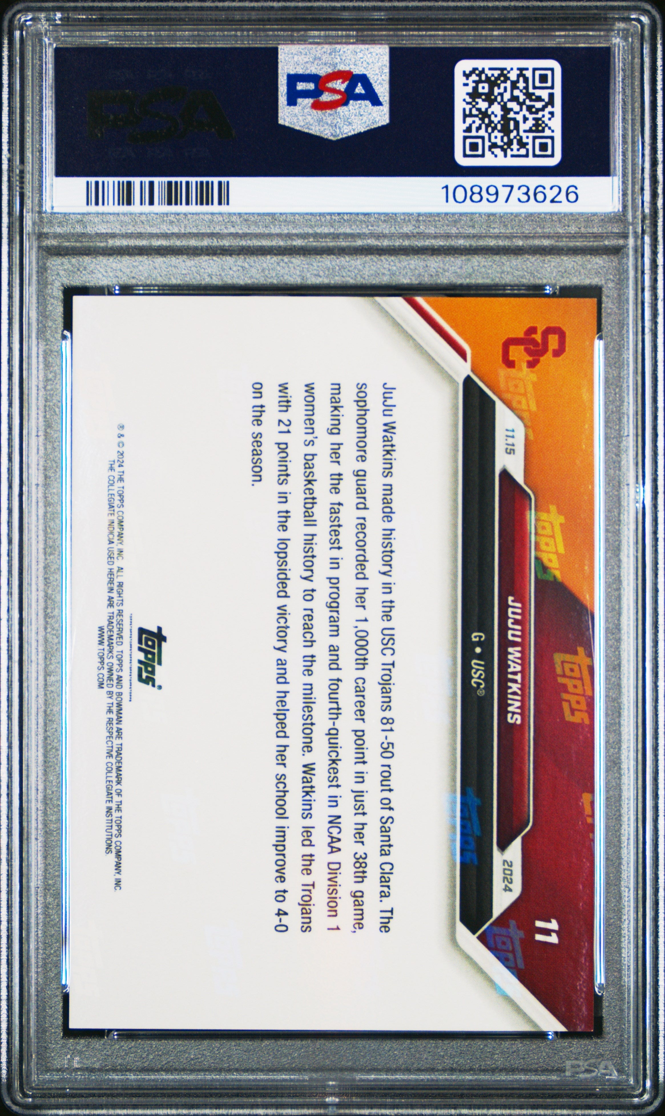 Graded 2024 Topps Bowman U Now JuJu Watkins #11 Rookie RC Basketball Card PSA 5 Excellent