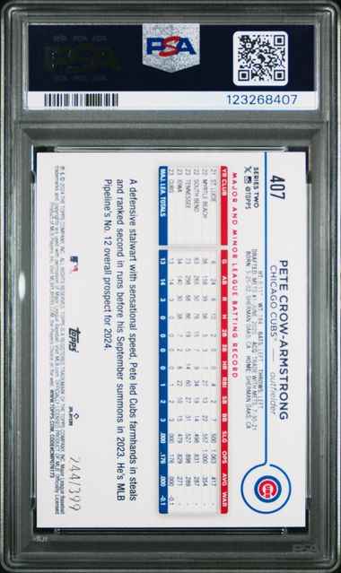 Graded 2024 Topps Pete Crow Armstrong #407 /399 Aqua Crackle Foil Board Rookie RC Baseball Card PSA 10 Gem Mint