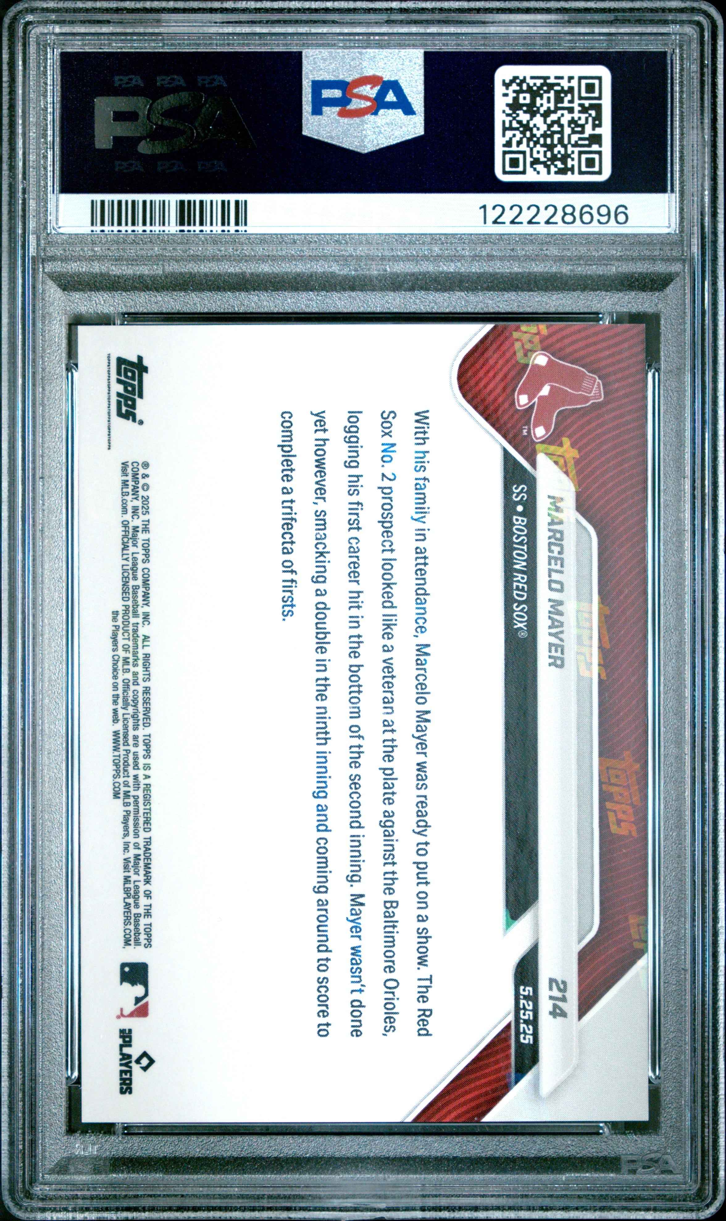 Graded 2025 Topps Now Marcelo Mayer #214 Black Foil /10 Rookie RC Baseball Card PSA 9 Mint