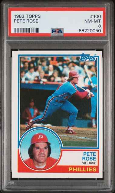 Graded 1983 Topps Pete Rose #100 Baseball Card PSA 8 NM-MT