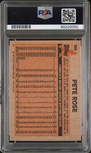Graded 1983 Topps Pete Rose #100 Baseball Card PSA 8 NM-MT